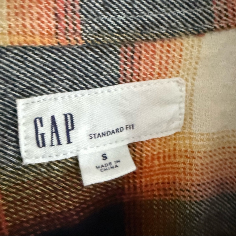 GAP Plaid Flannel Shirt Tangy Orange Small - Picture 3 of 6